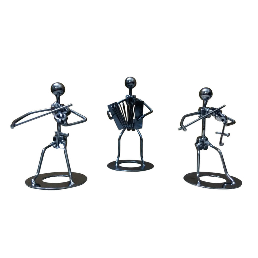 Metal Statue with 3 Rock Star Figurine Antique Style Gifts Byte