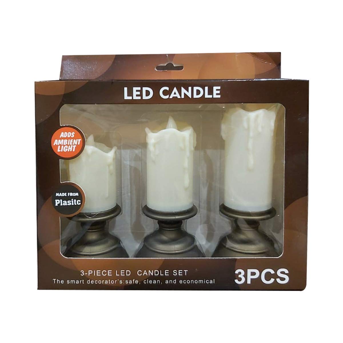 Realistic Flame Swinging LED Candles with Stand for Decoration Set of 3 (Batteries Included)